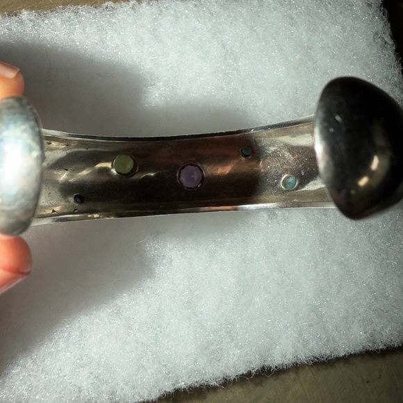 Sterling silver multi gemstone cuff bracelet - Picture 7 of 9